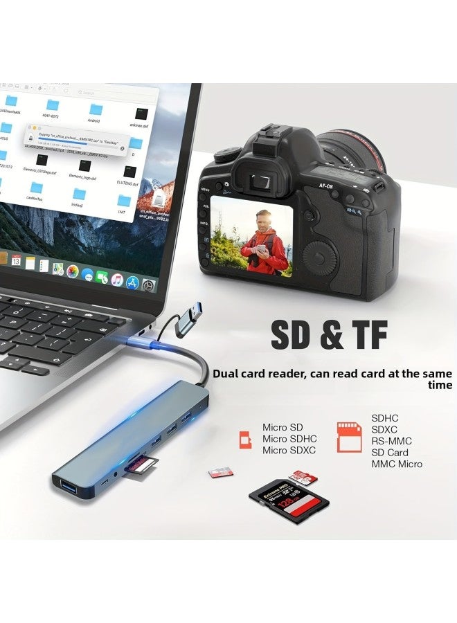 Two-to-seven Splitter Eight-in-one Docking Station Usb3.0 High-speed Transmission Hub Docking Station Multi-function Hub-Color:Usb3.0 4-in-1  - Image 4