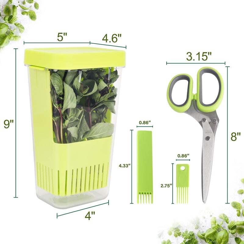 LUVCOSY Herb Keeper Set: 3 Pack Herb Saver+1 Pack Herb Scissors+2 Pack Herb Stripper, BPA-Free Plastic Herb Container for Cilantro, Mint & Asparagus, Keeps Fresh Herbs for 3 Times Longer - Image 2