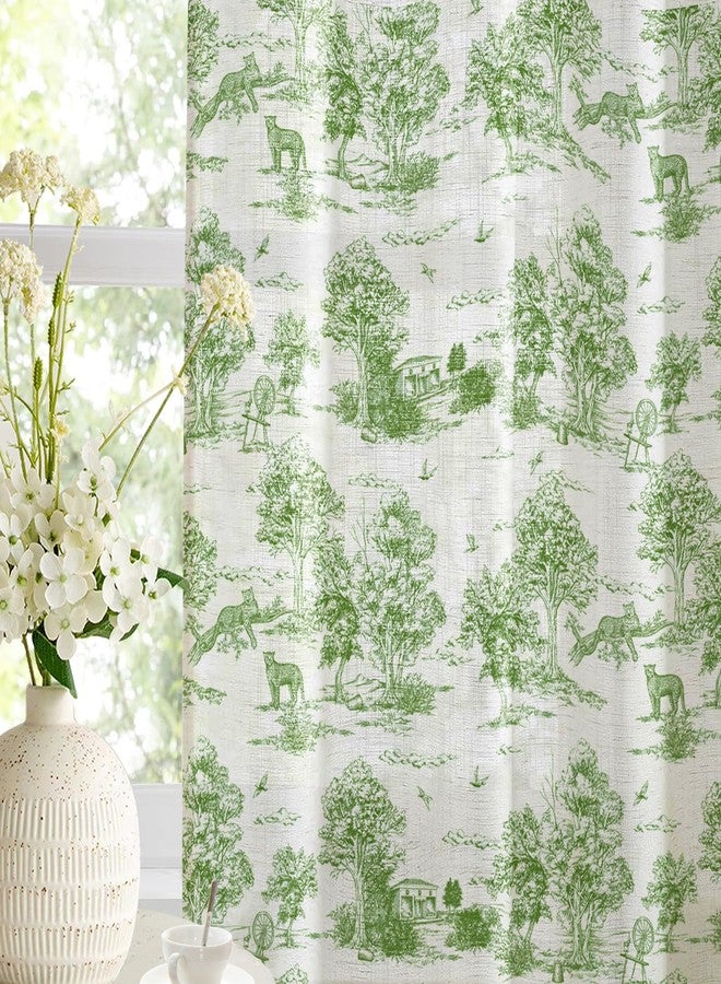 LOVOUS Vintage Sage Green Curtains 84 Inch Length Linen Toile de Jouy Light Filtering French Country Window Curtain for Living Room Bedroom Rod Pocket Victorian Window Treatments Drapes,2 Panels - Image 4