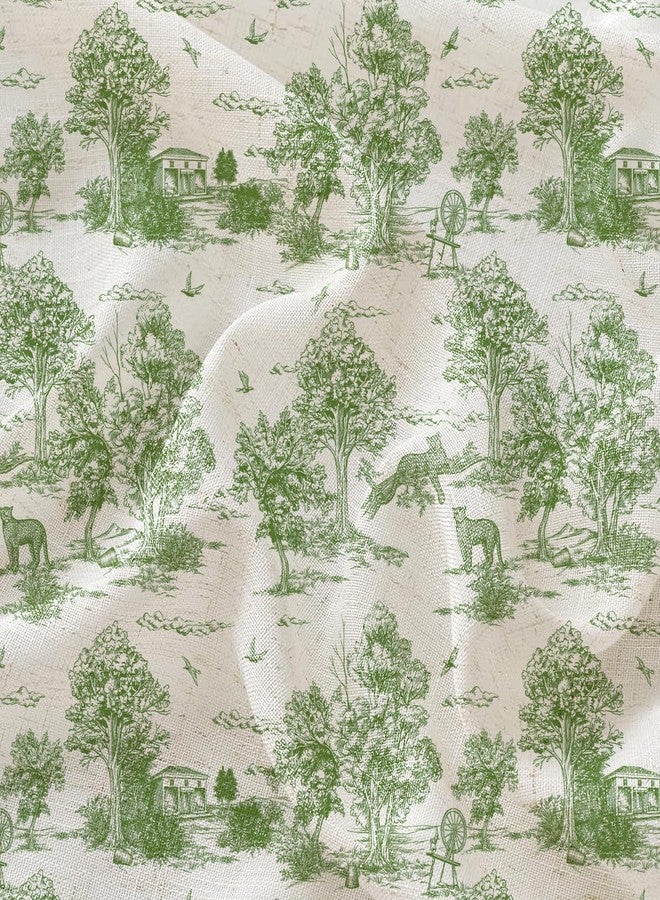 LOVOUS Vintage Sage Green Curtains 84 Inch Length Linen Toile de Jouy Light Filtering French Country Window Curtain for Living Room Bedroom Rod Pocket Victorian Window Treatments Drapes,2 Panels - Image 3
