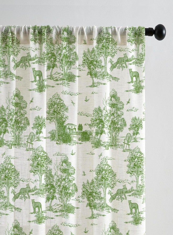 LOVOUS Vintage Sage Green Curtains 84 Inch Length Linen Toile de Jouy Light Filtering French Country Window Curtain for Living Room Bedroom Rod Pocket Victorian Window Treatments Drapes,2 Panels - Image 2