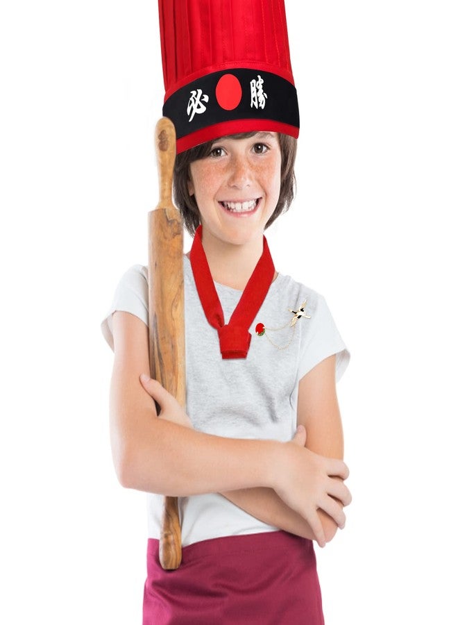 Keymall Costume Headwear Chef Hat, Hibachi Japanese Teppanyaki Tall Cap with Hachimaki Headband, Set B - Red - Image 4