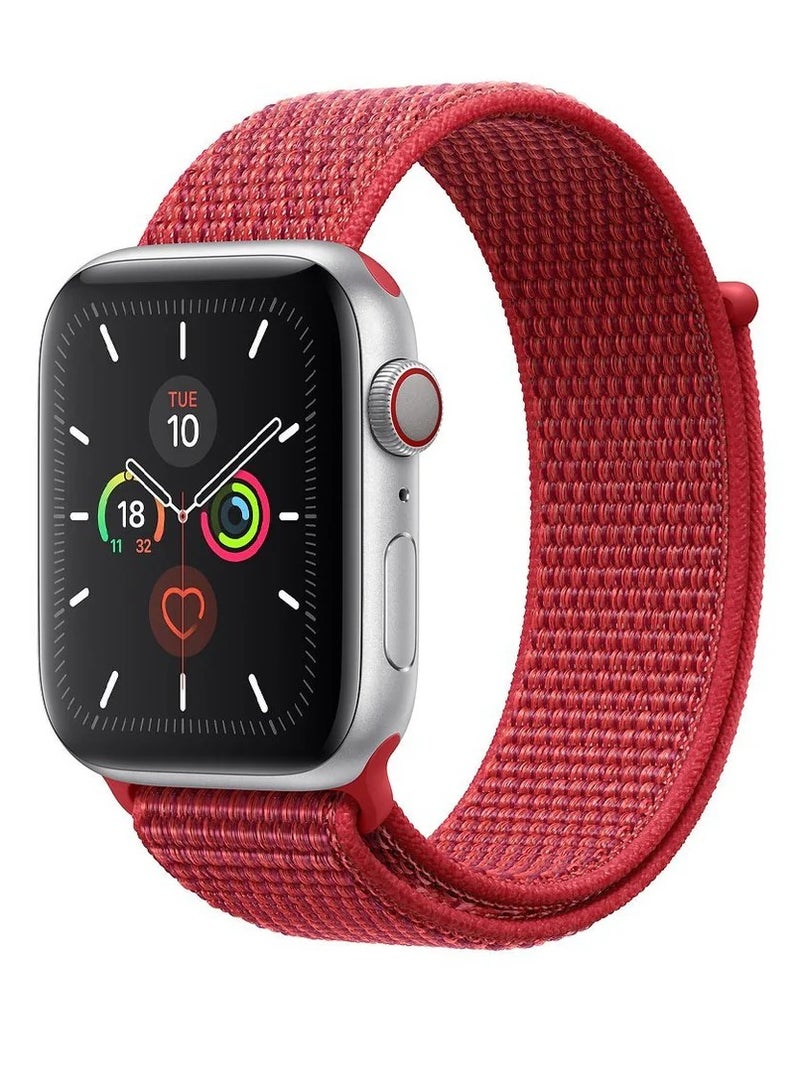 Watch Nylon Loop Band Compatible with Apple Watch 42mm 44mm 45mm 46mm 49mm, Soft Woven Sport Strap, Adjustable Replacement Wristband for Apple Watch Series Ultra / SE / Series 1/2/3/4/5/6/7/8/9/10/11- Red - Image 1