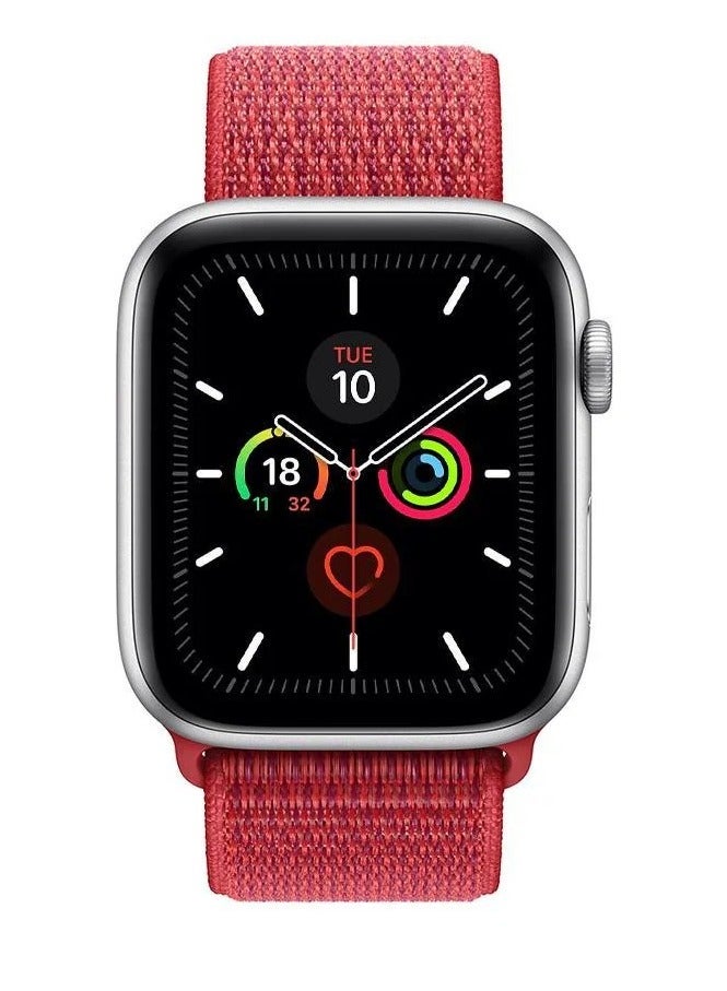 Watch Nylon Loop Band Compatible with Apple Watch 42mm 44mm 45mm 46mm 49mm, Soft Woven Sport Strap, Adjustable Replacement Wristband for Apple Watch Series Ultra / SE / Series 1/2/3/4/5/6/7/8/9/10/11- Red - Image 2