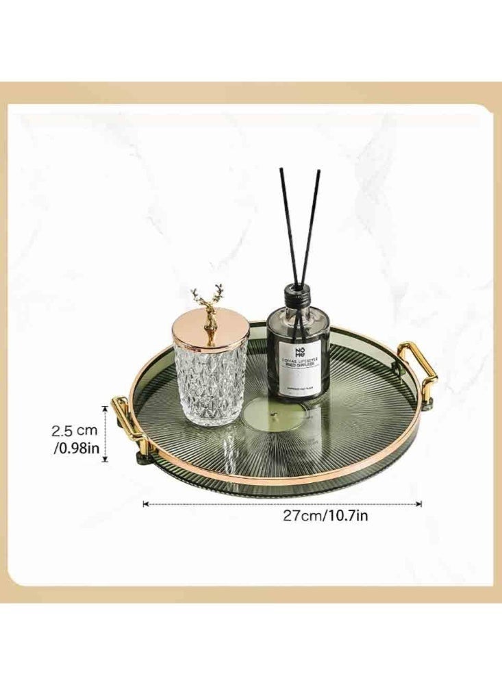 كيلا صينية زينة أكريليك بمقابض ذهبية، صينية تقديم مزخرفة للمجوهرات ومستحضرات التجميل والشموع والأطباق، منظم طاولة الحمام بلون أخضر، منظم سطح الطاولة (11.8 بوصة × 1.3 بوصة ارتفاع). - Image 4