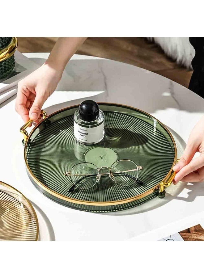 كيلا صينية زينة أكريليك بمقابض ذهبية، صينية تقديم مزخرفة للمجوهرات ومستحضرات التجميل والشموع والأطباق، منظم طاولة الحمام بلون أخضر، منظم سطح الطاولة (11.8 بوصة × 1.3 بوصة ارتفاع). - Image 3