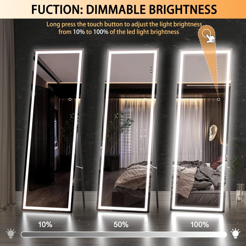 Hasipu Full Length Mirror with Lights, 56" x 15.8" LED Floor Mirror, Full Body Dressing Standing, Hanging Mounted Mirror for Living Room Bedroom Cloakroom, Square Black - Image 4