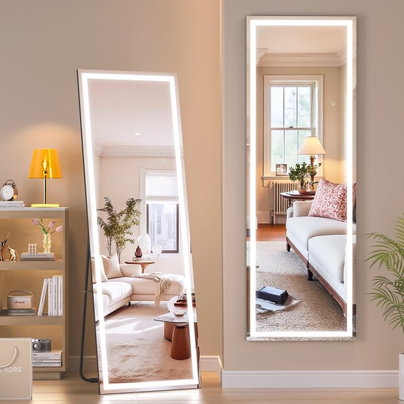 Hasipu Full Length Mirror with Lights, 56" x 15.8" LED Floor Mirror, Full Body Dressing Standing, Hanging Mounted Mirror for Living Room Bedroom Cloakroom, Square Black - Image 1