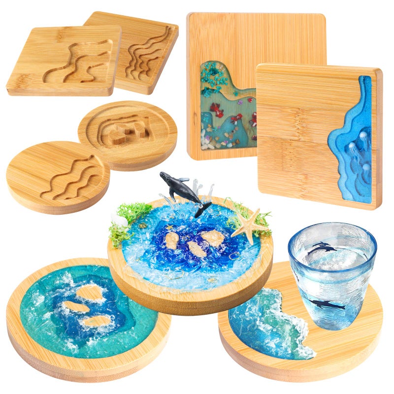 FUNSHOWCASE Wood Coaster Set Epoxy Resin Casting Craft Kit River Edge 5-Count - Image 1