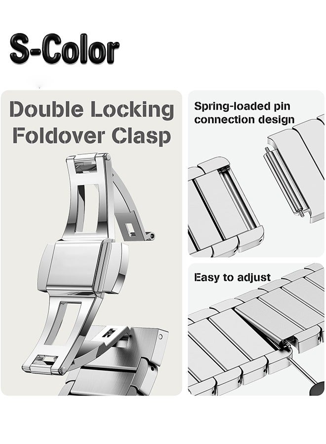 S-Color Apple watch band Compatible with Apple Watch Ultra 2 Band 49mm 45mm 44mm 42mm 41mm 40mm 38mm,Men and Women Stainless Steel Metal Band for iWatch Series SE/8/7/6/5/4/3/2/1 - Image 3