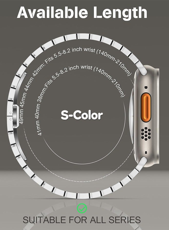 S-Color Apple watch band Compatible with Apple Watch Ultra 2 Band 49mm 45mm 44mm 42mm 41mm 40mm 38mm,Men and Women Stainless Steel Metal Band for iWatch Series SE/8/7/6/5/4/3/2/1 - Image 2