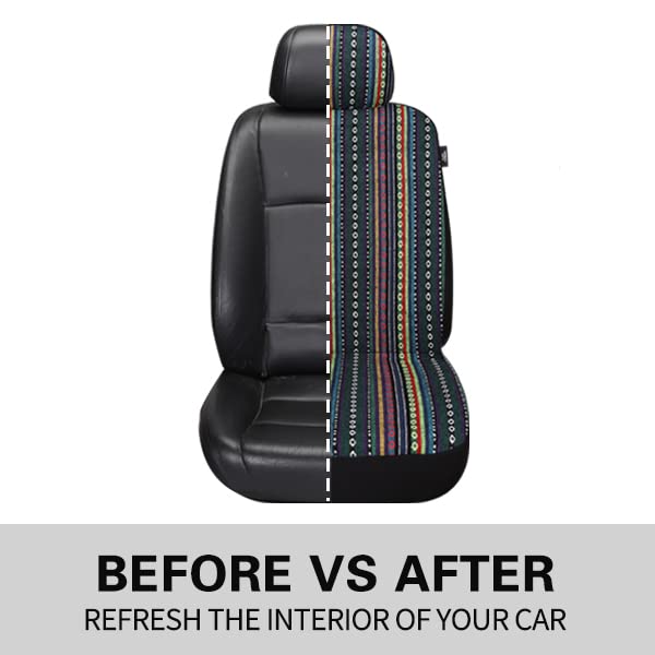 Pariitadin Baja Saddle Blanket Car Seat Covers Front Set with Seat Belt Pads, Washable Breathable Striped Woven Cloth Seat Covers for Cars, Universal Fit Most Cars, Airbag Compatible, Red/Blue - Image 3