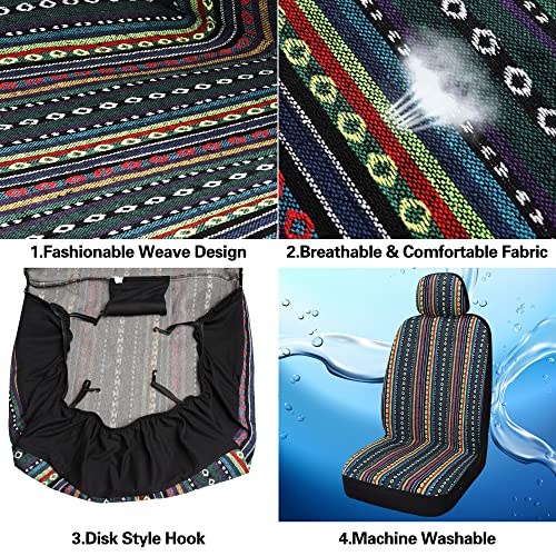 Pariitadin Baja Saddle Blanket Car Seat Covers Front Set with Seat Belt Pads, Washable Breathable Striped Woven Cloth Seat Covers for Cars, Universal Fit Most Cars, Airbag Compatible, Red/Blue - Image 5