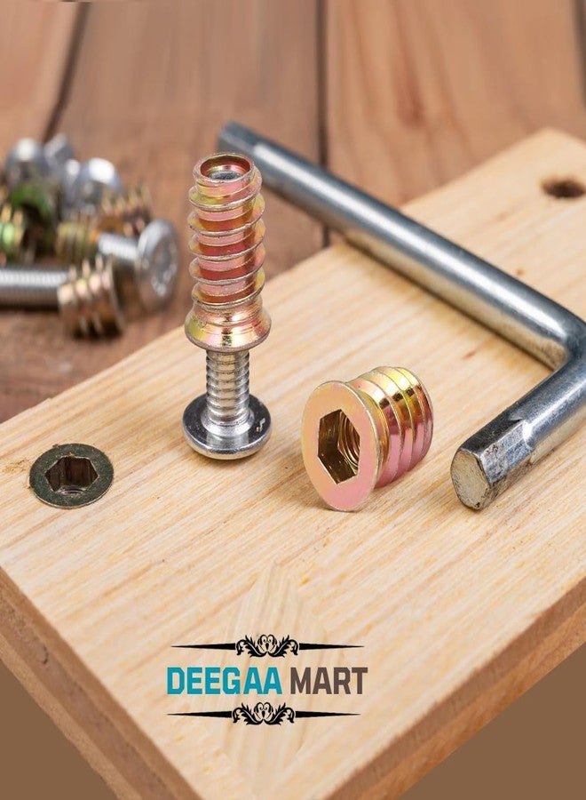 DEEGAA MART DEEGAAMART Zinc Alloy Threaded Wood Inserts Hex Socket Drive Nuts & Bolt Fasteners for Furniture, Wood Plugs, and Screw Hole Repair (M6x30, 15, Set) - Image 4