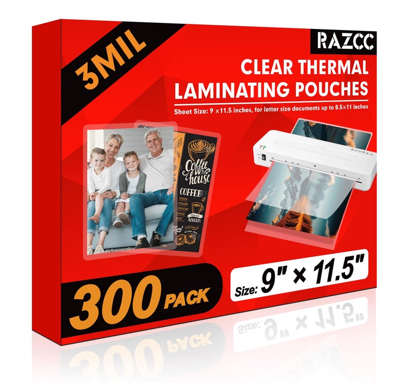 RAZCC Laminating Sheets, 3 Mil Clear Thermal Laminating Pouches, 9.5 × 11.5 Inches Lamination Sheet Paper for Laminator, Letter Size, Round Corner (300) - Image 1