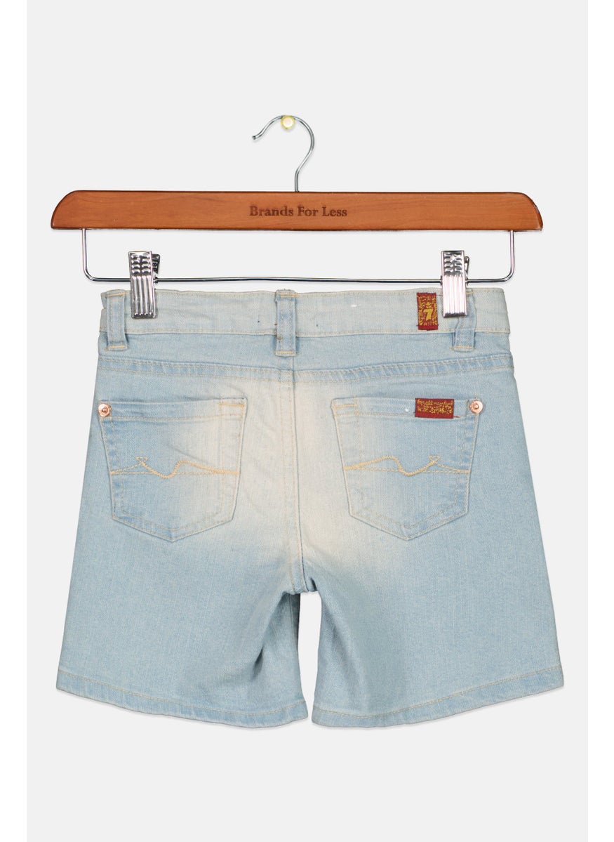 7 FOR ALL MANKIND - Kids Girl Washed Denim Short, Blue - Image 1