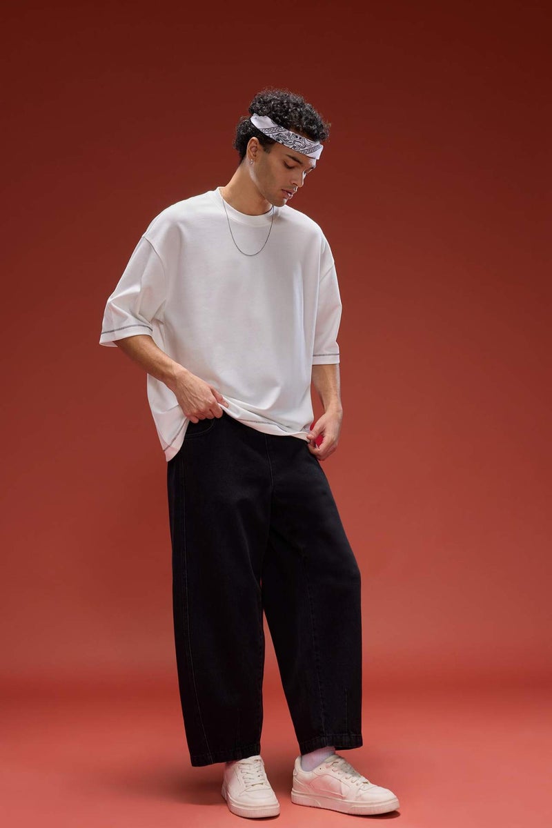 DeFacto Cotton Barrel Fit Elastic Wide Leg Washed Jeans - Image 1