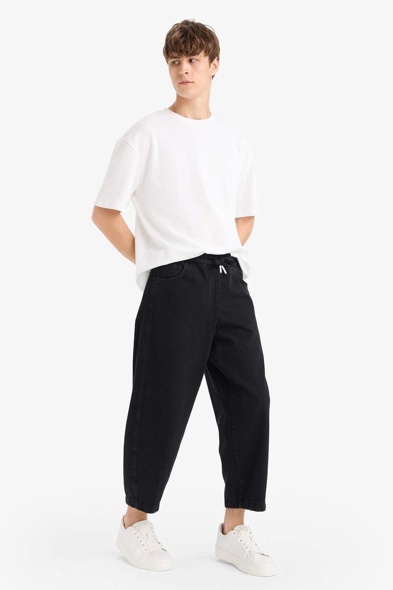 DeFacto Cotton Barrel Fit Elastic Wide Leg Washed Jeans - Image 3