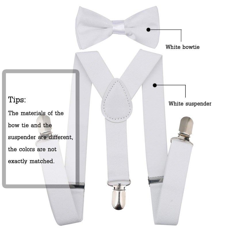 AWAYTR Child Kids Suspenders Bowtie Set - Adjustable Suspender Set for Boys and Girls (White, 30Inches (6 Years to 5 Feet Tall) - Image 5