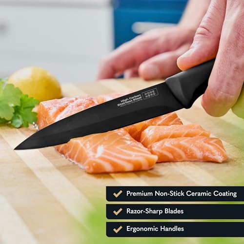 HomeHero Home Hero High Carbon Stainless Steel Knife Set - Chef Knife Set Precision Slicing & Versatility - Nonstick Ceramic Coated Blades & Easy Cleaning - Ergonomic Handles & Secure Grip - 12-Piece, Black - Image 4