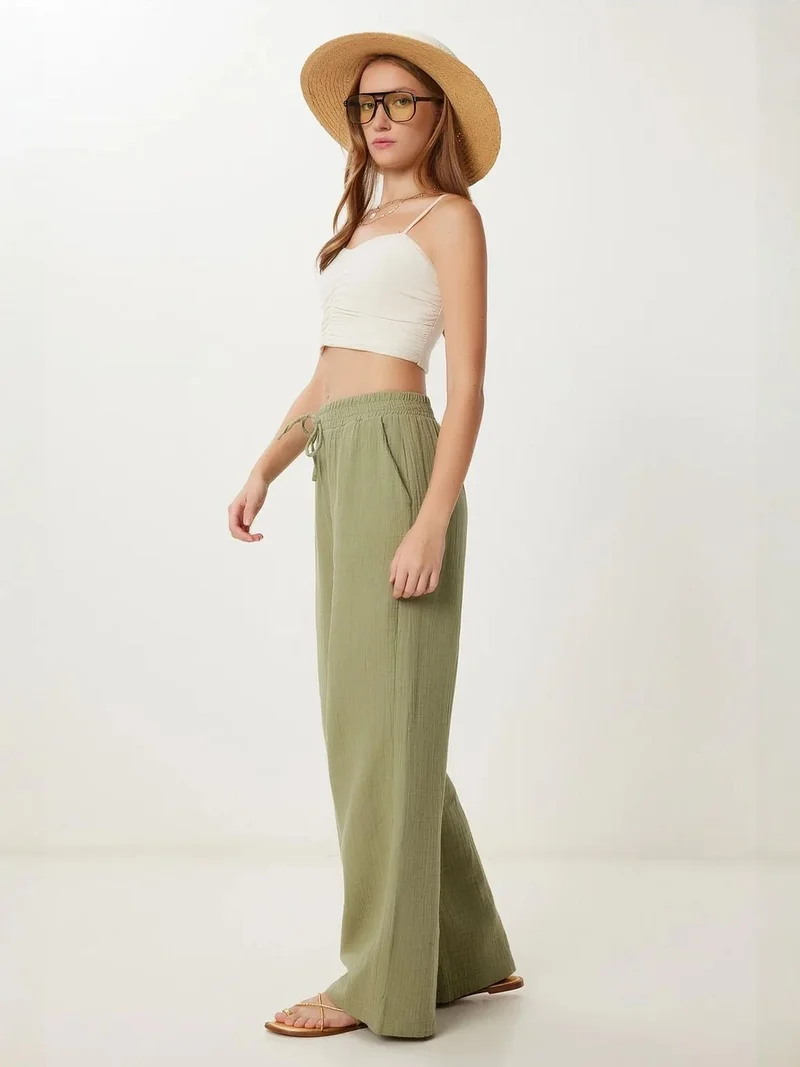 السعادة في إسطنبول ISTANBUL Wide Leg Drawstring Waist Pants with Binding Detail
