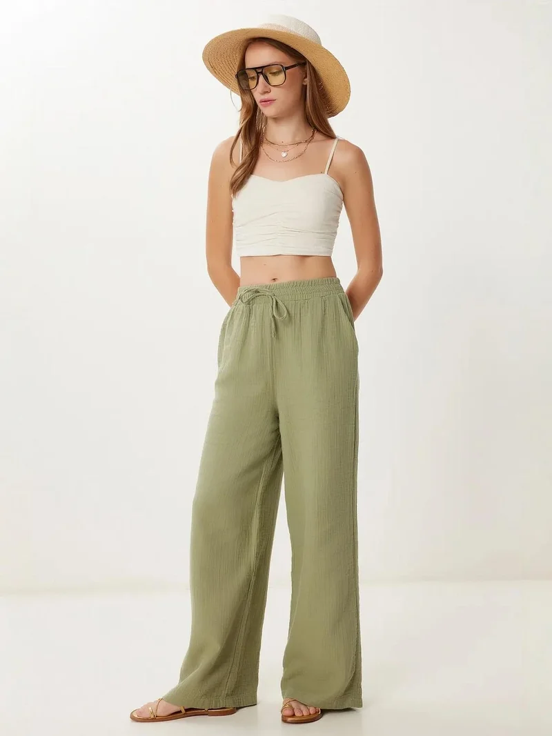 السعادة في إسطنبول ISTANBUL Wide Leg Drawstring Waist Pants with Binding Detail