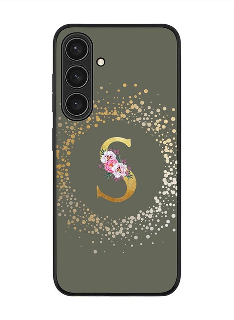 Rugged Black edge case for Samsung Galaxy S24 Plus Case Cover- Custom Monogram Initial Letter Floral Pattern Alphabet-S  (Olive Green )