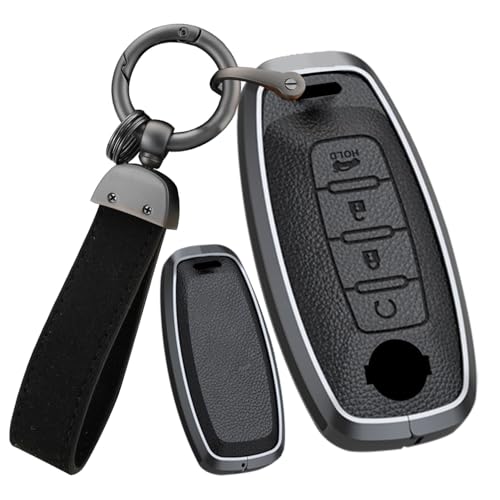 ontto Car Key Case Metal Frame Key Sleeve Leather Key Protector Durable Key Shell Compatible with Nissan Rogue Pathfinder X-Trail Versa Kicks Ariya Qashqai Teana 2023 2024 Key Fob Black - Image 1
