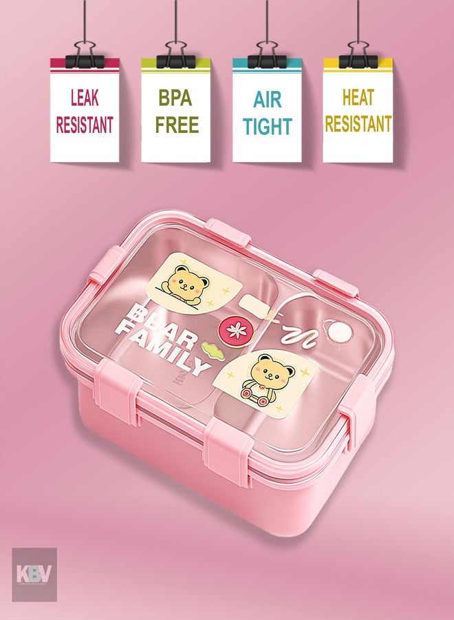 KBV Stainless Steel Bento Lunch Box for Kids, Boys and Girls | 2-Compartment Lunch Box | BPA Free, 304 Stainless Steel, Perfect Lunch Box Containers for School and Office (Pink) - Image 3