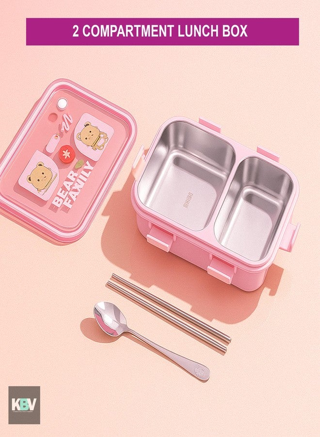 KBV Stainless Steel Bento Lunch Box for Kids, Boys and Girls | 2-Compartment Lunch Box | BPA Free, 304 Stainless Steel, Perfect Lunch Box Containers for School and Office (Pink) - Image 4