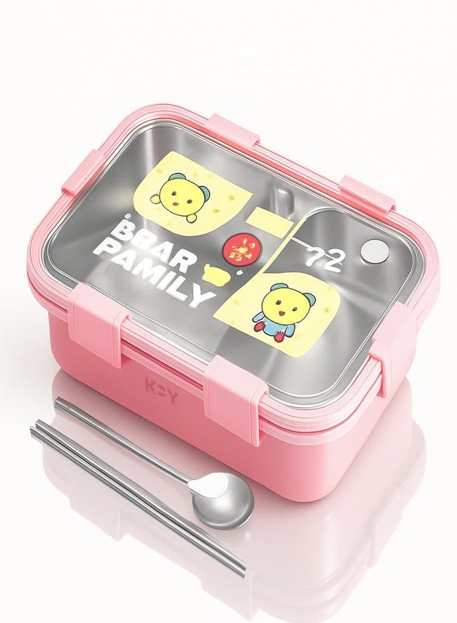 KBV Stainless Steel Bento Lunch Box for Kids, Boys and Girls | 2-Compartment Lunch Box | BPA Free, 304 Stainless Steel, Perfect Lunch Box Containers for School and Office (Pink) - Image 1