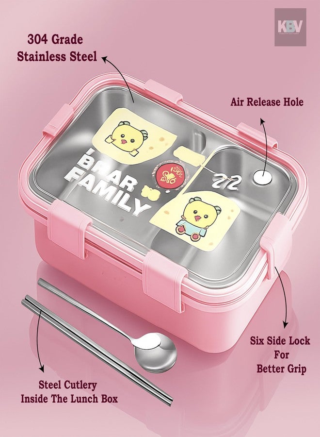 KBV Stainless Steel Bento Lunch Box for Kids, Boys and Girls | 2-Compartment Lunch Box | BPA Free, 304 Stainless Steel, Perfect Lunch Box Containers for School and Office (Pink) - Image 2