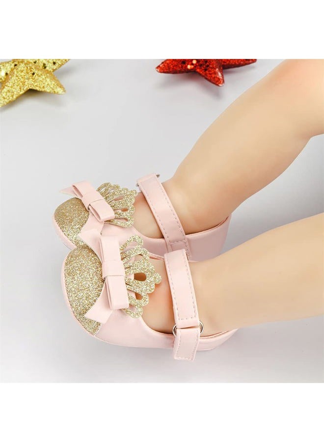 Meckior Infant Baby Girls Soft Sole Bowknot Princess Wedding Dress Mary Jane Flats Prewalker Newborn Light Baby Sneaker Shoes, A40/Pink Gold, 6-12 Months - Image 2