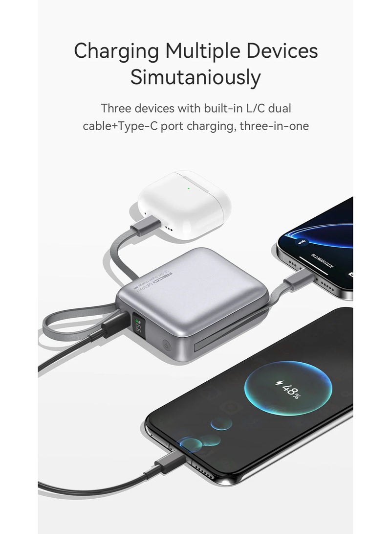 ريتشي Recci RPB-P62 باور بانك 10000mAh شحن سريع 22.5 واط، كيبل Type-C مدمج، شاشة رقمية، تصميم صغير محمول - Image 3