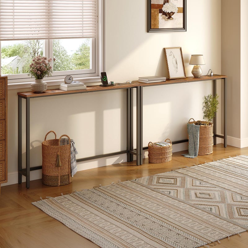 HOOBRO 47.2" Narrow Console Table with Power Outlet, 5.9" Behind Couch Table with Charging Station, Long Sofa Side Table, Skinny Entryway Table for Living Room, Hallway, Foyer, Rustic Brown BF15XG01G1 - Image 3