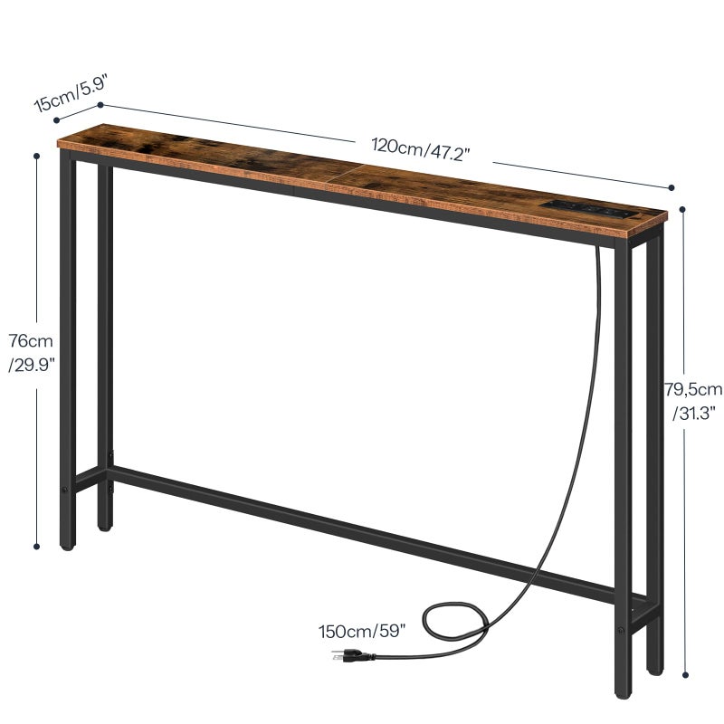 HOOBRO 47.2" Narrow Console Table with Power Outlet, 5.9" Behind Couch Table with Charging Station, Long Sofa Side Table, Skinny Entryway Table for Living Room, Hallway, Foyer, Rustic Brown BF15XG01G1 - Image 5