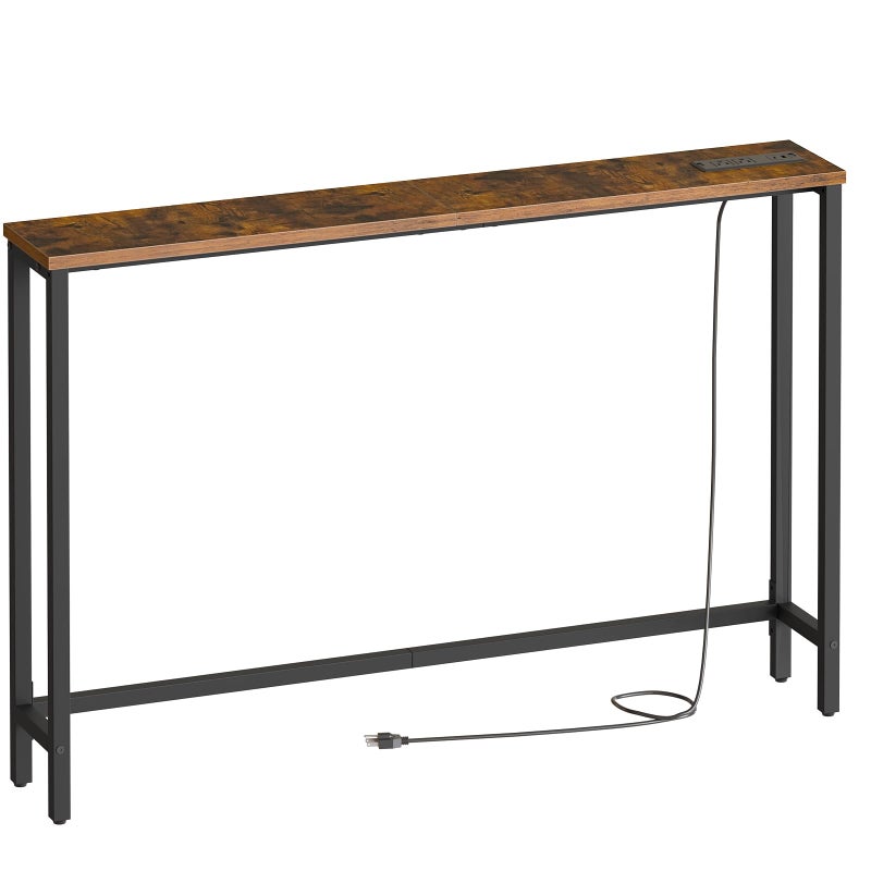 HOOBRO 47.2" Narrow Console Table with Power Outlet, 5.9" Behind Couch Table with Charging Station, Long Sofa Side Table, Skinny Entryway Table for Living Room, Hallway, Foyer, Rustic Brown BF15XG01G1 - Image 1