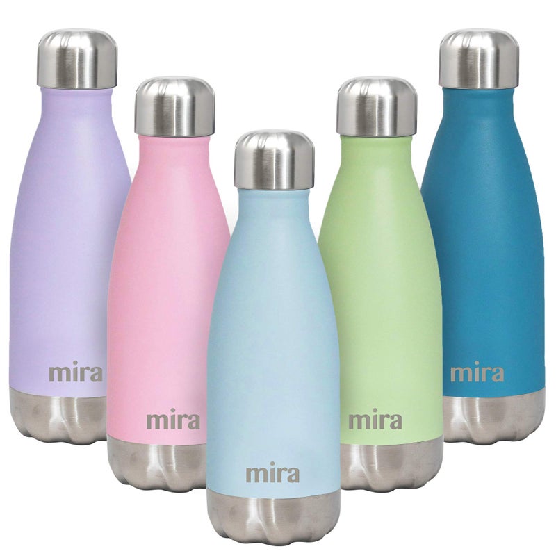 MIRA 12 oz Insulated Water Bottle  Slim Stainless Steel Cola Shape Thermos  Double Wall Hot  Cold Flask 24Hr Cold12Hr Hot  Pearl Blue