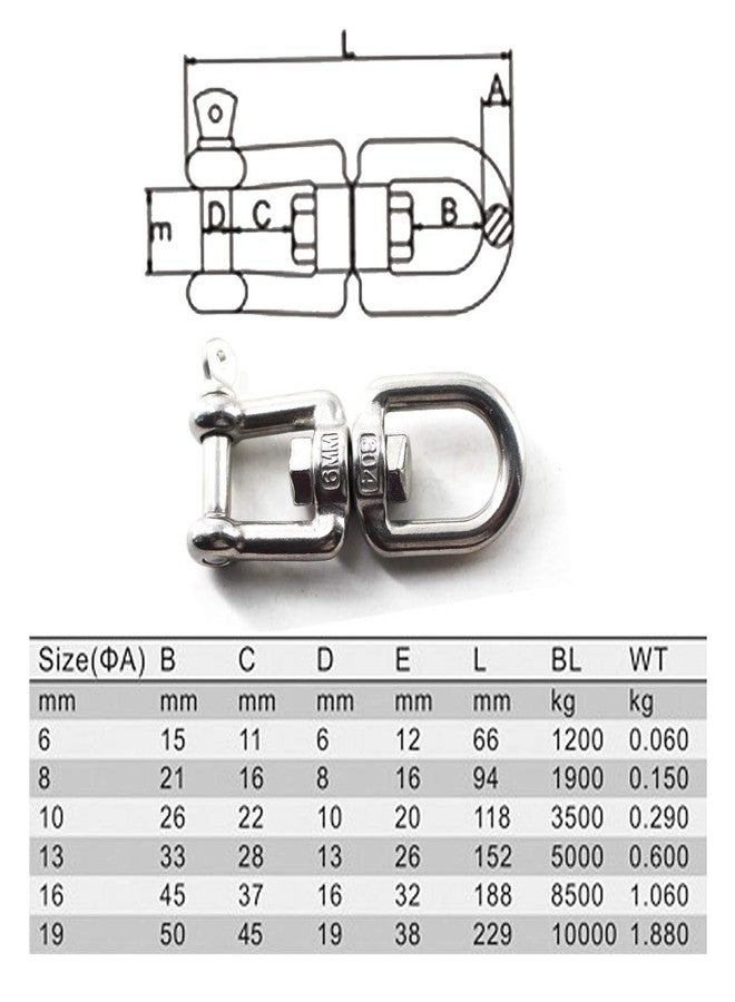 Flomore M10 Jaw and Eye Swivel Shackle 304 Stainless Steel Boat Anchor Chain Connectors (Pack of 1) - Image 4