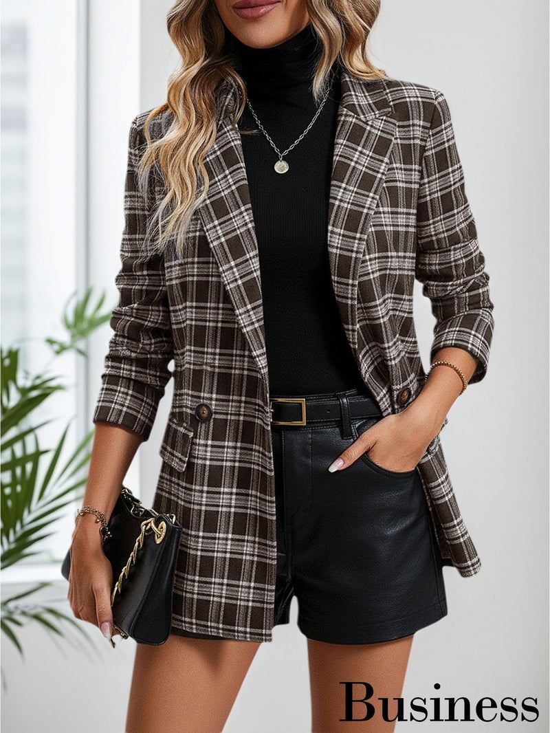 Mina Self Tweed Blazers Jacket for Women Plaid 2026 Fall Brown Tan Herringbone Sweater Business Casual Work Professional Womens Dressy Fitted Trendy Winter Women's Blazer & Suit Jackets Chocolate L - Image 2
