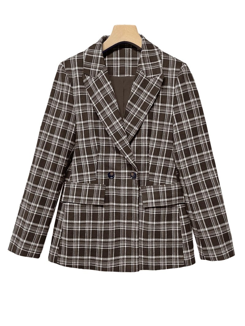 Mina Self Tweed Blazers Jacket for Women Plaid 2026 Fall Brown Tan Herringbone Sweater Business Casual Work Professional Womens Dressy Fitted Trendy Winter Women's Blazer & Suit Jackets Chocolate L - Image 5
