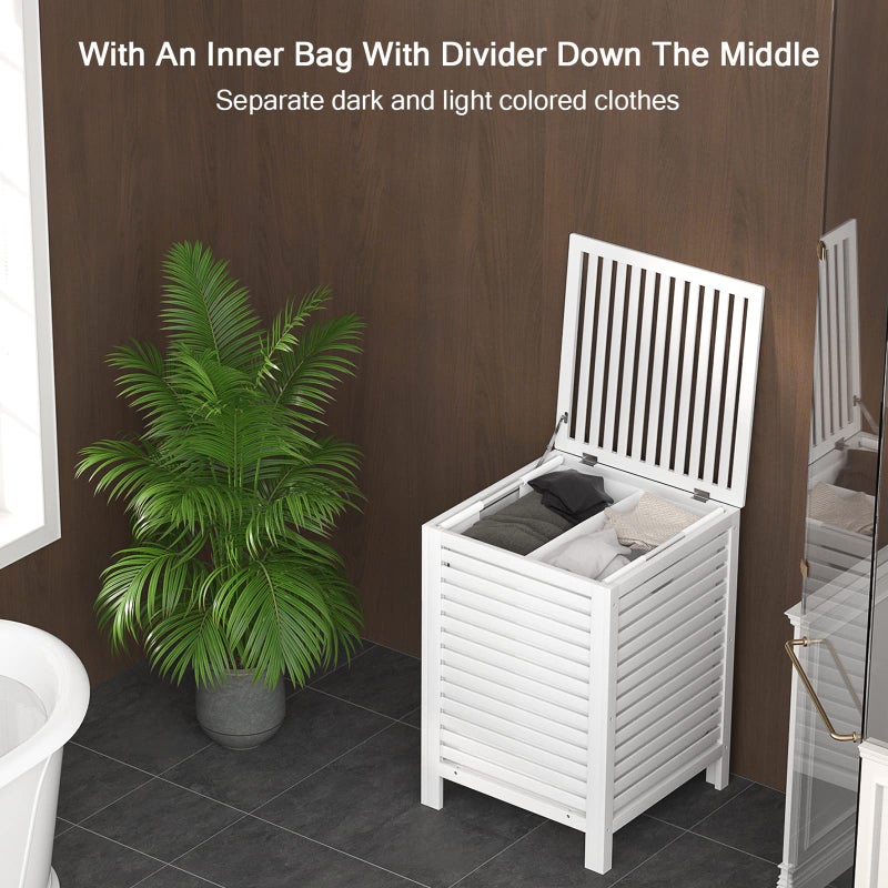 Homykic Bamboo Laundry Hamper with Lid, 120L Large Clothes Laundry Sorter with Removable 2-Section Liner Bag, Raised Laundry Basket Organizer for Clothing, Bathroom, Bedroom, Laundry Room, White - Image 4