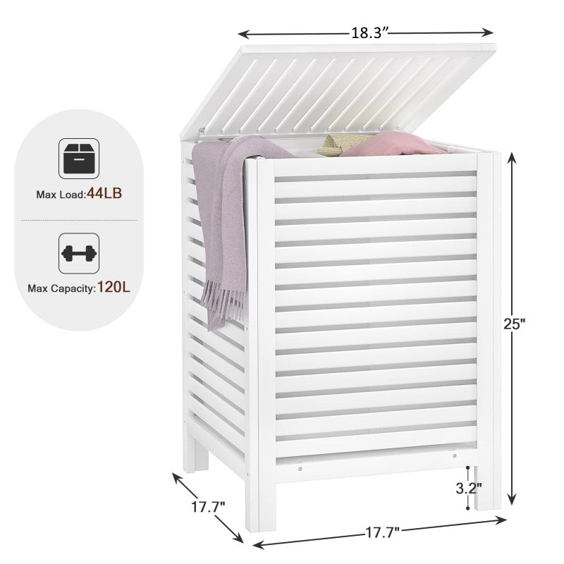 Homykic Bamboo Laundry Hamper with Lid, 120L Large Clothes Laundry Sorter with Removable 2-Section Liner Bag, Raised Laundry Basket Organizer for Clothing, Bathroom, Bedroom, Laundry Room, White - Image 5