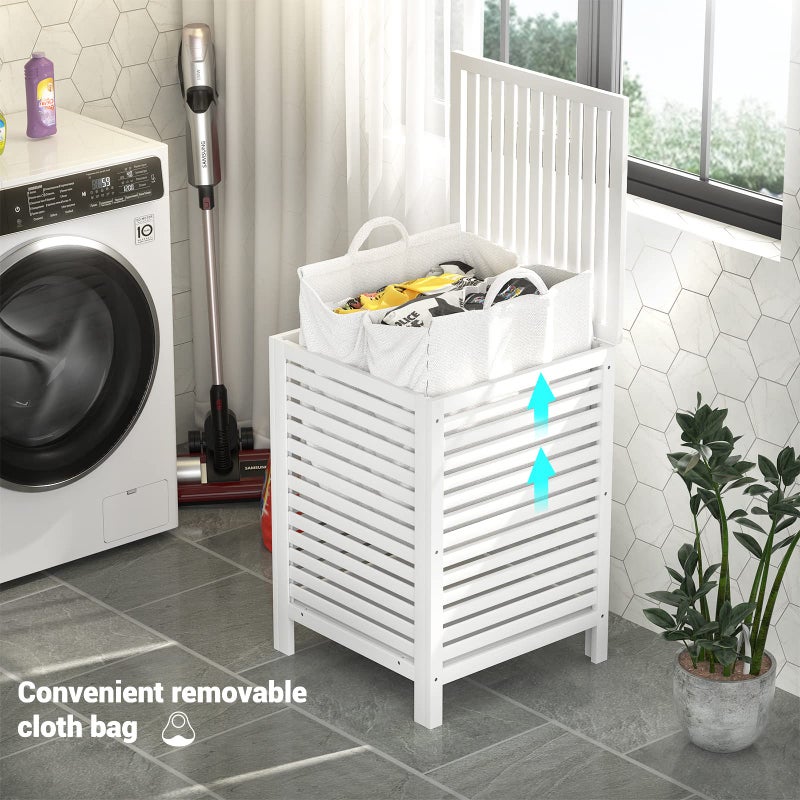 Homykic Bamboo Laundry Hamper with Lid, 120L Large Clothes Laundry Sorter with Removable 2-Section Liner Bag, Raised Laundry Basket Organizer for Clothing, Bathroom, Bedroom, Laundry Room, White - Image 3