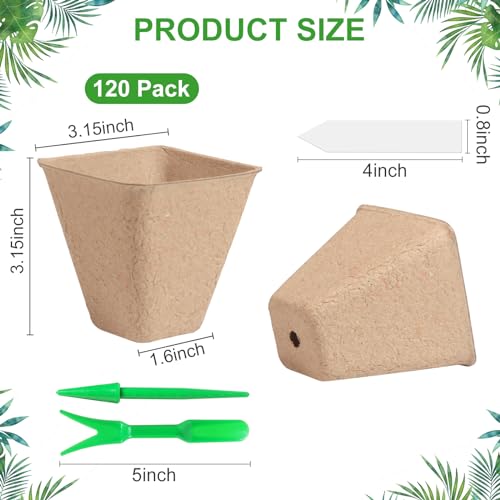 Baxrou 120 Pack 3.15 Inch Square Peat Pots for Seedlings, Seed Starting Pots with Drainage Holes Nursery Pot, Herb Seed Starter Pot Kits wit 30 Plant Labels, 2 Transplant Tools. - Image 2