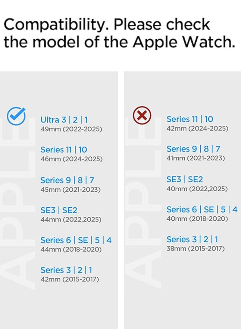 Spigen سوار ساعة DuraPro Flex لساعة Apple Ultra 49 ملم، السلسلة 8/7 45 ملم، السلسلة SE2/6/SE/5/4 44 ملم والسلسلة 3/2/1 42 ملم حزام حلقة منفرد قابل للتعديل - أسود - Image 2