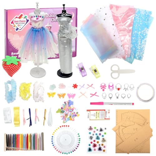 PATPAT® DIY Kids Sewing Kit Doll Set for Girls for Doll Clothes Includes Mini Mannequins, Assorted Charms, Craft Tools & Accessories, Hand Stitch Clothes Making Play Craft Kit for Girls 8-12 - Image 1