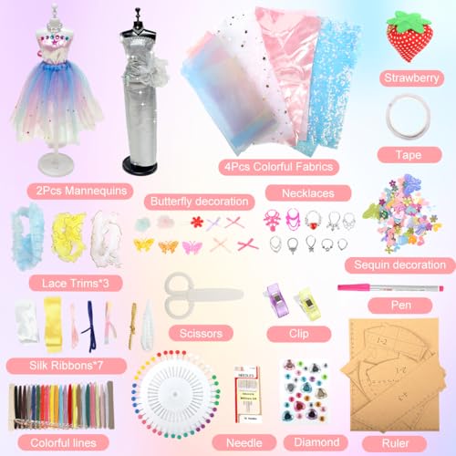 PATPAT® DIY Kids Sewing Kit Doll Set for Girls for Doll Clothes Includes Mini Mannequins, Assorted Charms, Craft Tools & Accessories, Hand Stitch Clothes Making Play Craft Kit for Girls 8-12 - Image 2