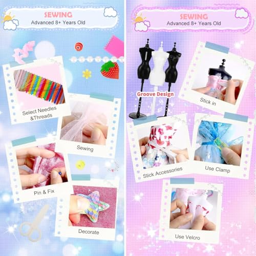PATPAT® DIY Kids Sewing Kit Doll Set for Girls for Doll Clothes Includes Mini Mannequins, Assorted Charms, Craft Tools & Accessories, Hand Stitch Clothes Making Play Craft Kit for Girls 8-12 - Image 5