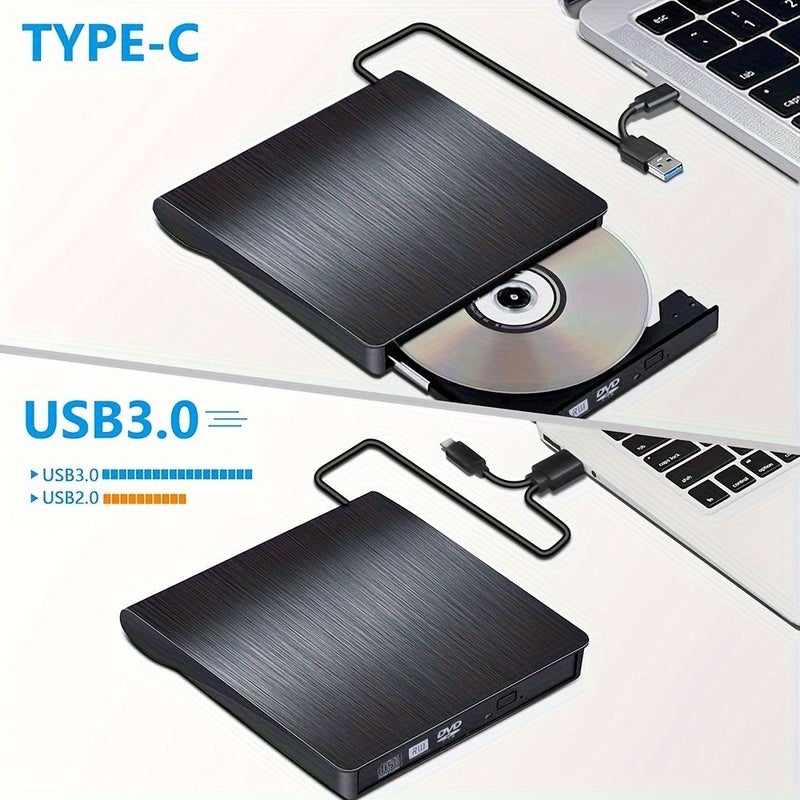 أسود USB 3.0 خارجي قرص DVD محرك أقراص ضوئي محمول لحرق الأقراص المدمجة القابلة لإعادة الكتابة لأجهزة الكمبيوتر المحمولة والمكتبية التي تعمل بأنظمة ويندوز ولينكس وماك أو إس - Image 5